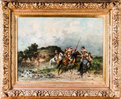null Georges WASHINGTON (1827-1910) 

La charge des cavaliers. Huile sur toile.?Signée...