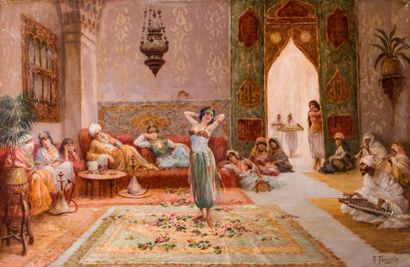 null Nicola FORCELLA (XIX) 

Les danseuses au harem. Huile sur toile.?Signée en bas...