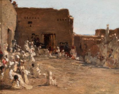 null Gustave GUILLAUMET (1840 -1887) 

Noce arabe à El -Kantara. Huile sur panneau.?27...