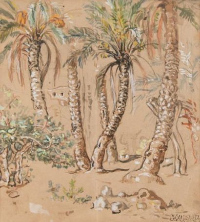 null Etienne DINET (1861-1929) 

Palmiers dans l’oued.?Aquarelle et gouache sur papier...