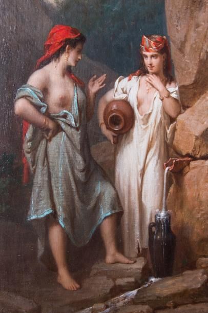 null Hippolyte LAZERGES (1817-1887) 

La conversation à la source. 1872.?Huile sur...