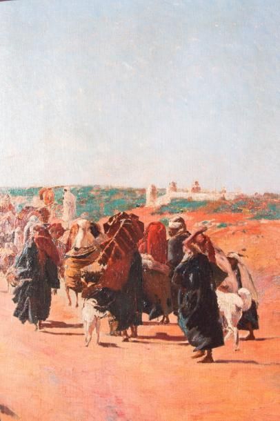 null Joseph VAN LOIX (XIX) 

Sur la route de Kairouan. Huile sur toile.?Signée en...