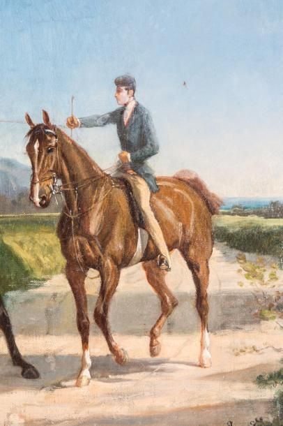 null Auguste VIMAR (1851-1916) 

Le cavalier et les deux chevaux. Huile sur toile.?Signée...