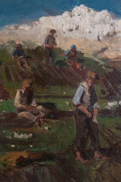 null Raphael Luc PONSON (1835-1904) 

Pêcheurs raccommodant leurs filets au vallon...