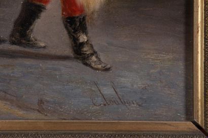 null Emile LOUBON (1809-1863) 

Miliatire au fagot. Huile sur panneau. Signée en...