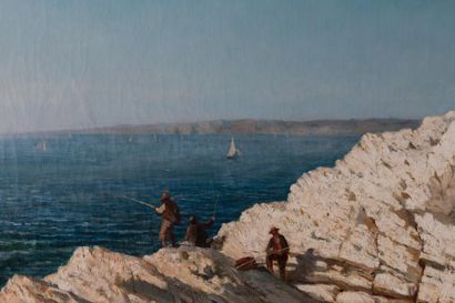 null Raphaël Luc PONSON (1835-1904) 

Pêcheurs sur les rochers à Endoume. Huile sur...