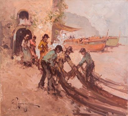 null Antonio PECORARO (1838) 

Les pêcheurs.?Huile sur toile.?Signée en bas à droite....