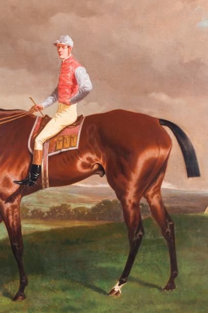 null Ecole anglaise du XIXème siècle 

Portrait de cheval et son jockey. Huile sur...