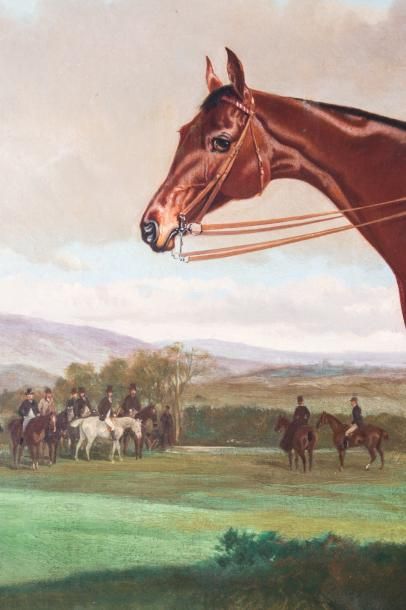 null Ecole anglaise du XIXème siècle 

Portrait de cheval et son jockey. Huile sur...