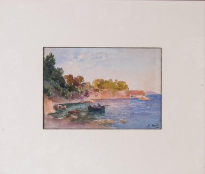 null François NARDI (1861-1936) 

Barque en bord de côte. Aquarelle.?Signée en bas...