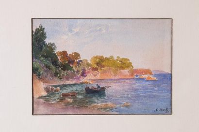 null François NARDI (1861-1936) 

Barque en bord de côte. Aquarelle.?Signée en bas...