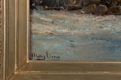 null André MAGLIONE (1838-1923) 

Les Martigues.?Huile sur panneau. Signée en bas...