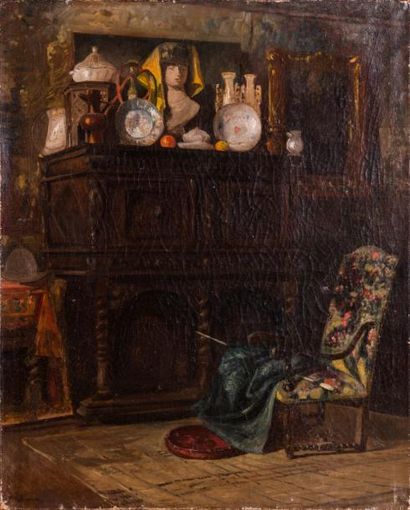 null André MAGLIONE (1838-1923) 

L’interieur de maison. Huile sur toile.?Signée...