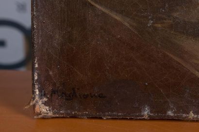 null André MAGLIONE (1838-1923) 

L’interieur de maison. Huile sur toile.?Signée...