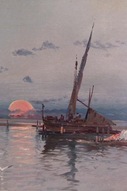 null Henry MALFROY - SAVIGNY (1895-1944) 

Pêcheur en mer au coucher du soleil. Huile...