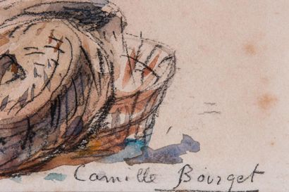 null Camille BOURGET (XIX-XX) 

Marché Niçois. Aquarelle et crayon. Signée en bas...