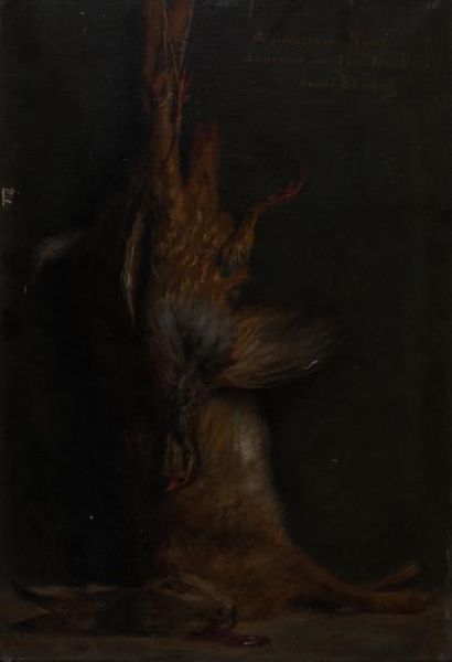 null Henri BERANT (1900-?) 

Nature morte au lapin. Huile sur toile.?Signée en bas...