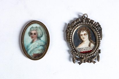 null Deux miniatures ovales dans le goût du XVIIIème siècle. Portrait présumé de...