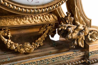 null Pendule de style Louis XVI en bronze doré à décor de pots à feu, de guirlandes...
