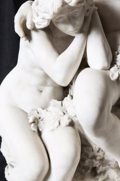 null Ecole française du XIXème siècle. Adam et Eve. Sujet en marbre blanc de Carrare....