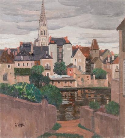 null Frédéric Marius de BUZON (1879-1958) Paysage d’un village. Huile sur toile....
