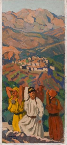 null Frédéric Marius de BUZON (1879-1958) Porteuses et l’âne, Kabylie. Diptyque,...