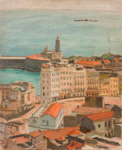 null Frédéric Marius de BUZON (1879-1958) Vue du port d’Alger depuis les hauteurs....
