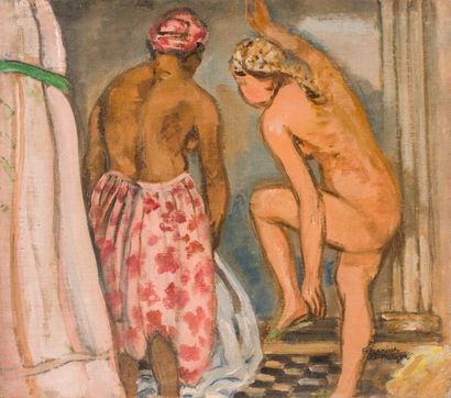 null Frédéric Marius de BUZON (1879-1958) Femmes aux bains. Huile sur isorel. Signée...