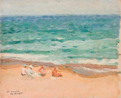 null Frédéric Marius de BUZON (1879-1958) Sur la plage. Huile sur toile marouflée...
