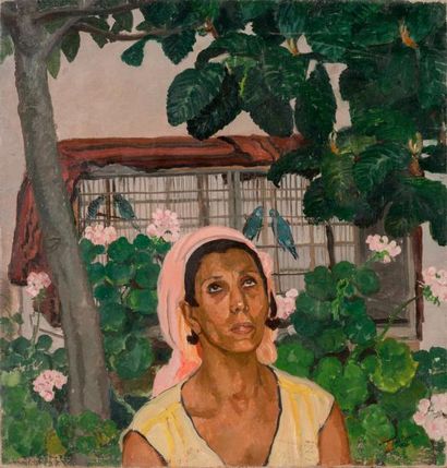 null Frédéric Marius de BUZON (1879-1958) Femme aux perroquets. 1934. Huile sur toile....