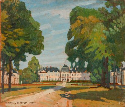 null Frédéric Marius de BUZON (1879-1958) Le château. 1925. Huile sur panneau. Signée...
