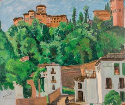 null Frédéric Marius de BUZON (1879-1958) Vue de l’Alhambra, Espagne. Huile sur toile....