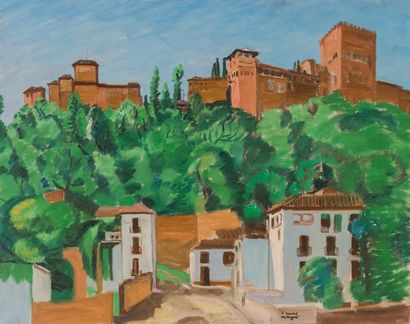 null Frédéric Marius de BUZON (1879-1958) Vue de l’Alhambra, Espagne. Huile sur toile....