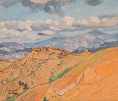 null Frédéric Marius de BUZON (1879-1958) Village en Kabylie. Huile sur toile marouflée...