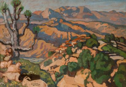 null Frédéric Marius de BUZON (1879-1958) Le berger au repos dans un paysage de Kabylie....
