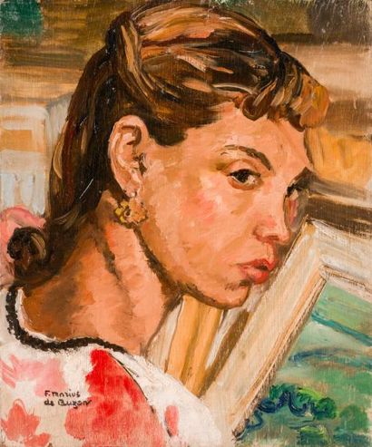 null Frédéric Marius de BUZON (1879-1958) Jeune femme au tableau. Huile sur panneau....