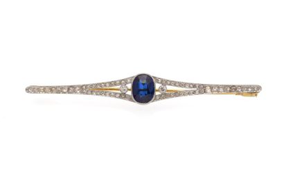 null Broche, épingle en or deux tons 18K 750% serti d’une pierre bleue synthétique

épaulée...