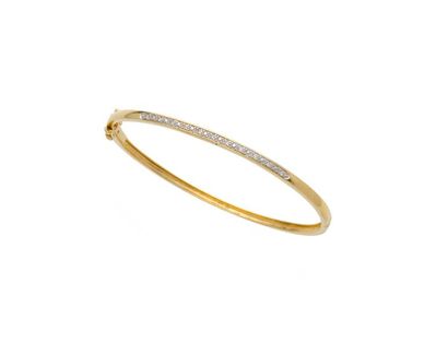 null Bracelet jonc en or jaune 18K 750%, serti d’une ligne de diamants brillantés,

double...