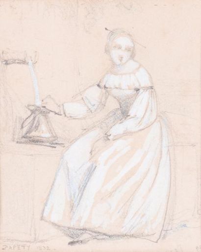  Dominique Louis PAPETY (1815-1849) 
Femme à la fontaine. 1832. 
Gouache. 
Signée...