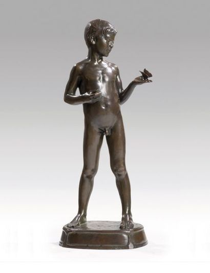 null Jean Dunand (1877-1942) L’enfant au Papillon. Circa 1900 Sculpture en bronze...