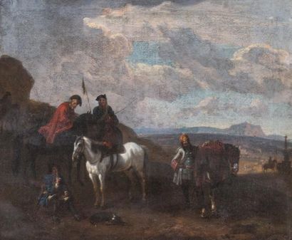 null École hollandaise du XVIIe siècle, suiveur de Karel DUJARDIN La halte des cavaliers...