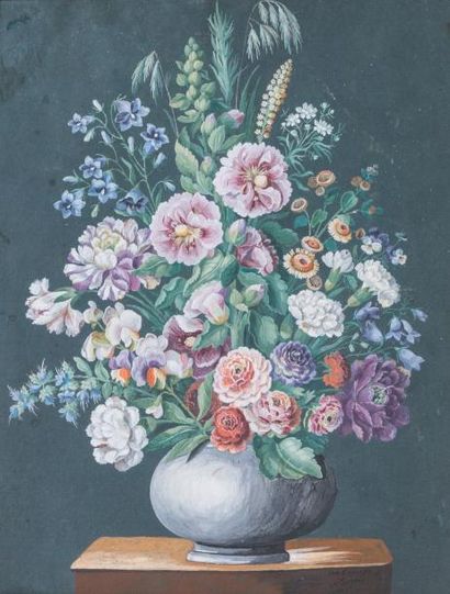  École française du XVIIIe siècle Villeneuve père Bouquet de fleur. 1797 Gouache....