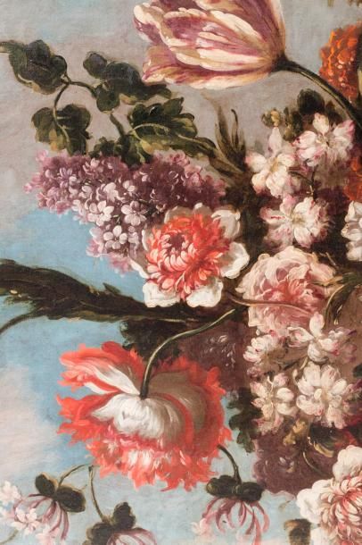 null Attribuée à Pierre Nicolas HUILLIOT
(1674 - 1751)
Bouquet de fleurs sur un entablement...