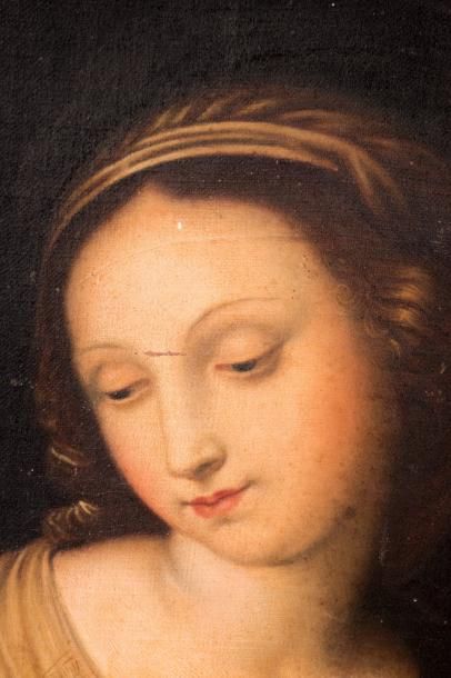 null École italienne du XVIIe siècle Vierge à l’enfant, d’après Raphaël Huile sur...