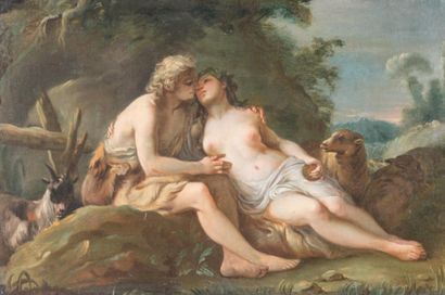  École italienne de la fin du XVIIIe siècle Daphnis et Chloé Huile sur toile 51,5...