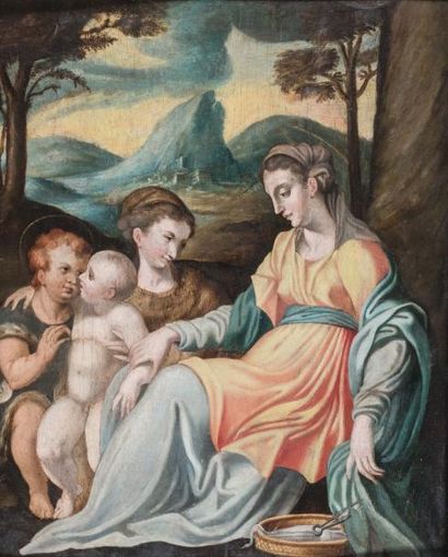  Ecole ITALIENNE du XVIe siècle, suiveur du PARMESAN
Sainte Anne, La Vierge, l’Enfant...