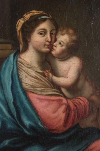 null École italienne du XVIIe siècle Vierge à l’enfant Huile sur toile (rentoilée)...