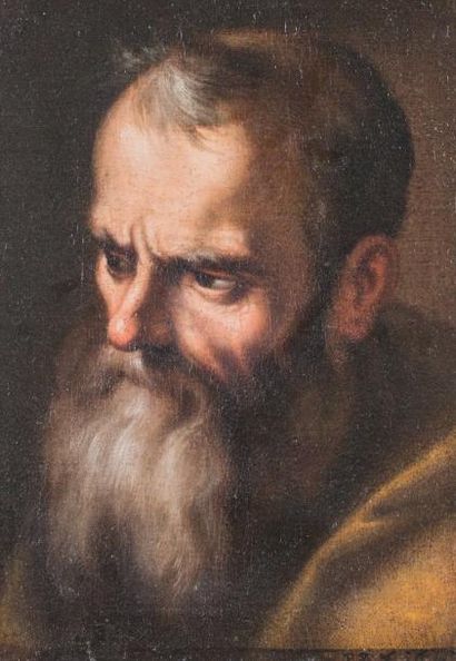 null École italienne du XVIIe siècle Portrait d’un homme barbu Huile sur toile (rentoilé)...
