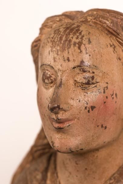 null Sainte Marguerite en chêne sculpté en ronde-bosse avec restes de polychromie...