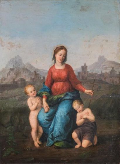  École italienne du XVIIe siècle La Vierge, l’Enfant Jésus et saint Jean-Baptiste...